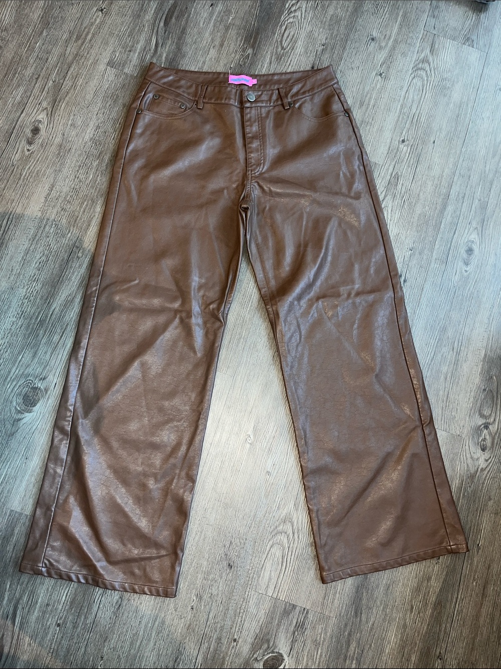 EDIKTED Chocolate Brown Wide-Leg Faux Leather Pants